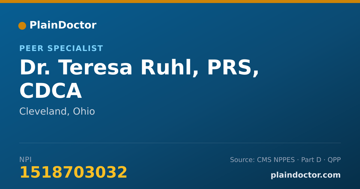 Shareable card for Teresa Ruhl, PRS, CDCA - Peer Specialist, Cleveland, OH