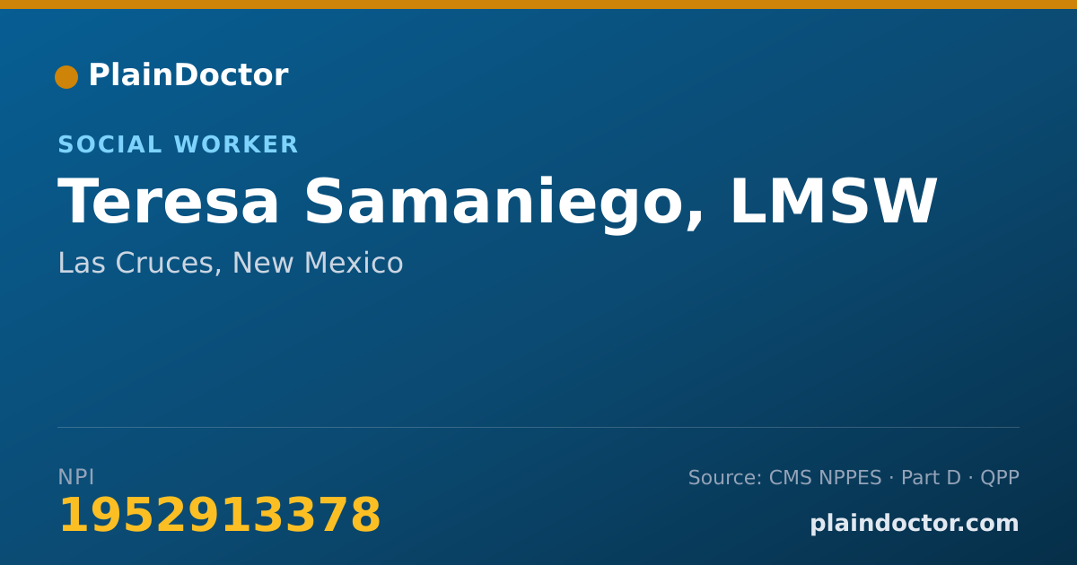 Shareable card for Teresa Samaniego, LMSW - Social Worker, Las Cruces, NM