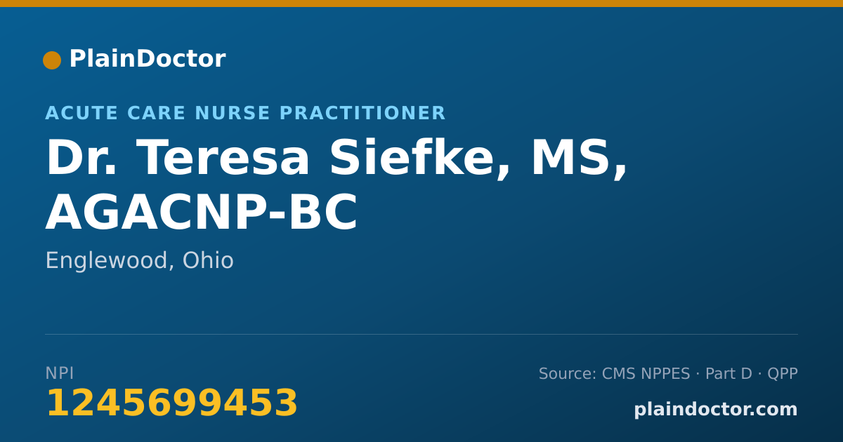 Shareable card for Teresa Siefke, MS, AGACNP-BC - Acute Care Nurse Practitioner, Englewood, OH