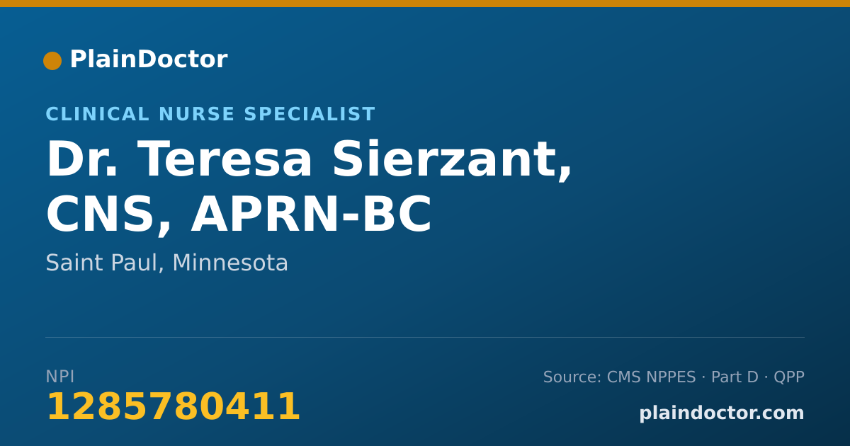 Shareable card for Teresa Sierzant, CNS, APRN-BC - Clinical Nurse Specialist, Saint Paul, MN