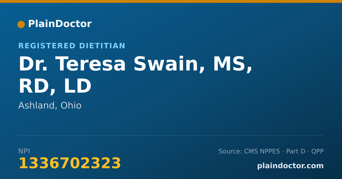 Shareable card for Teresa Swain, MS, RD, LD - Registered Dietitian, Ashland, OH