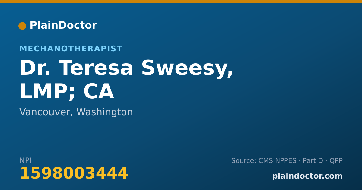 Shareable card for Teresa Sweesy, LMP; CA - Mechanotherapist, Vancouver, WA