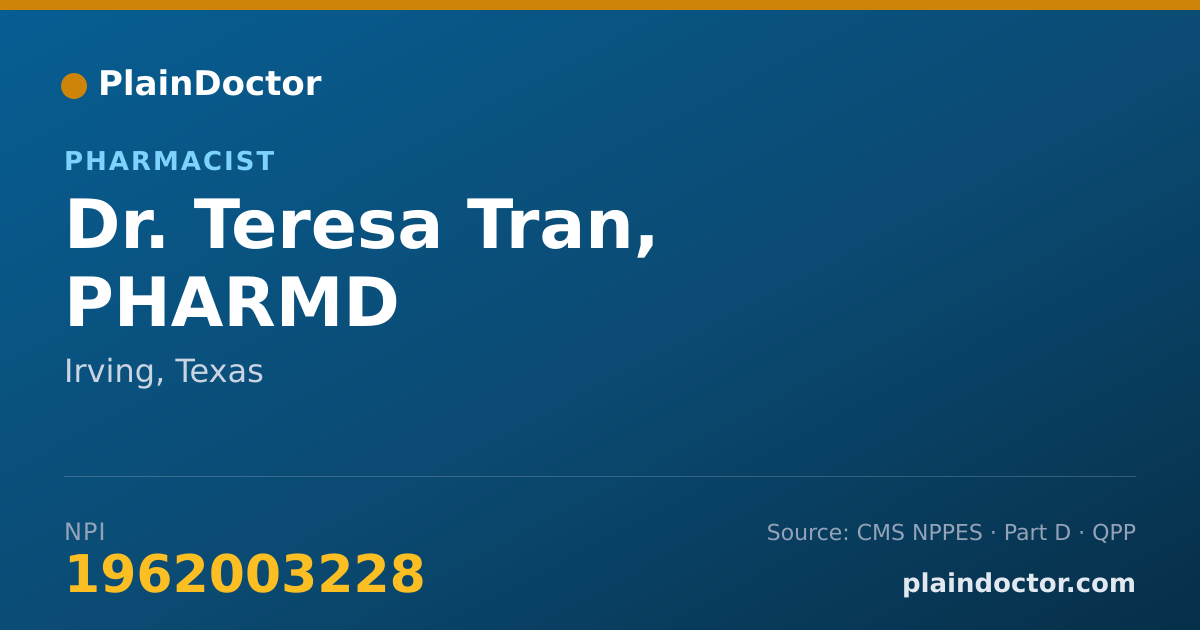 Shareable card for Teresa Tran, PHARMD - Pharmacist, Irving, TX