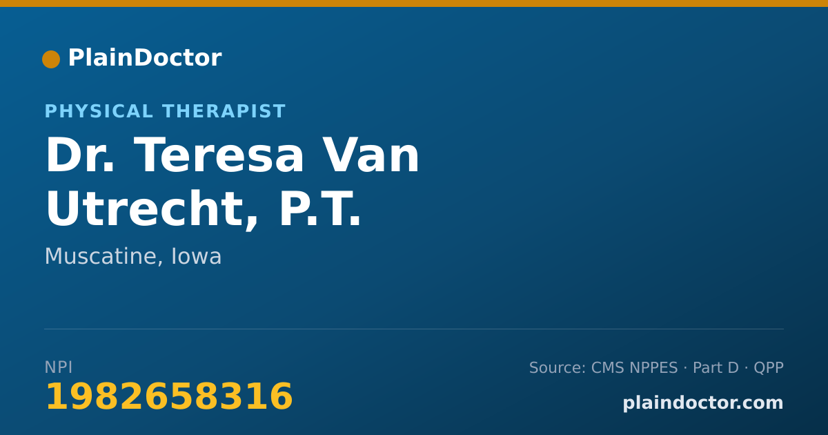 Shareable card for Teresa Van Utrecht, P.T. - Physical Therapist, Muscatine, IA