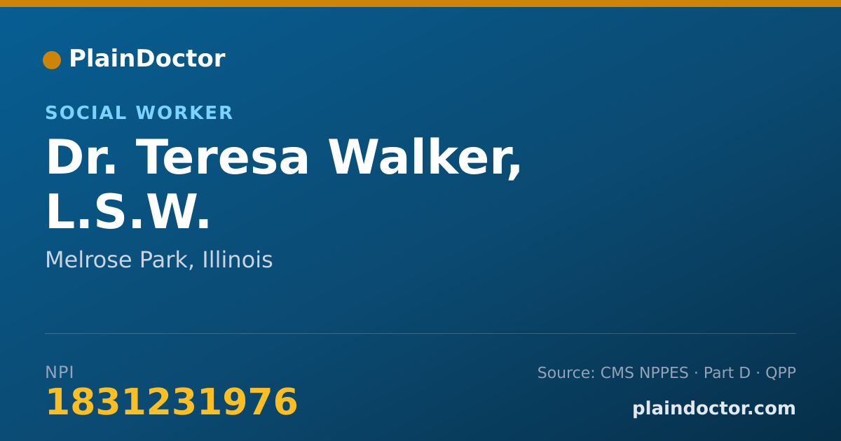 Shareable card for Teresa Walker, L.S.W. - Social Worker, Melrose Park, IL