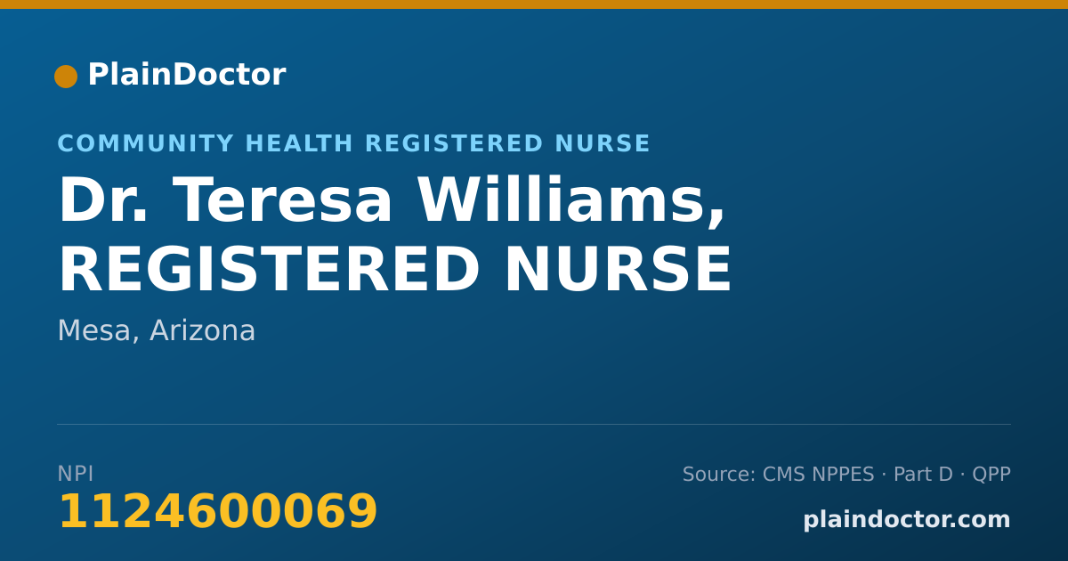 Shareable card for Teresa Williams, REGISTERED NURSE - Community Health Registered Nurse, Mesa, AZ
