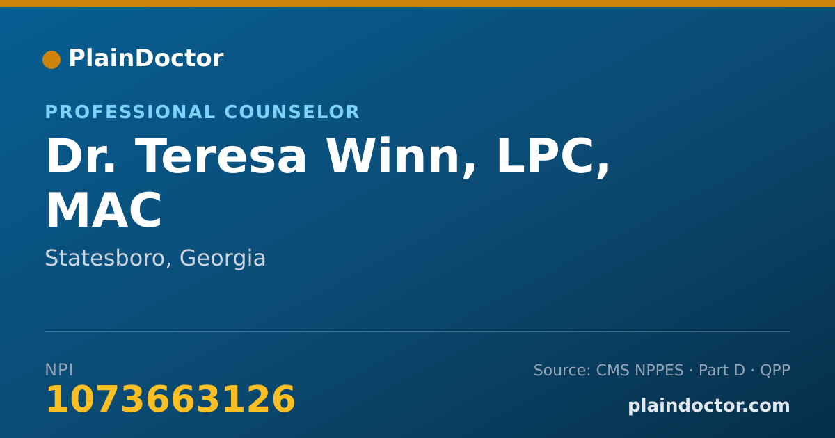 Shareable card for Teresa Winn, LPC, MAC - Professional Counselor, Statesboro, GA
