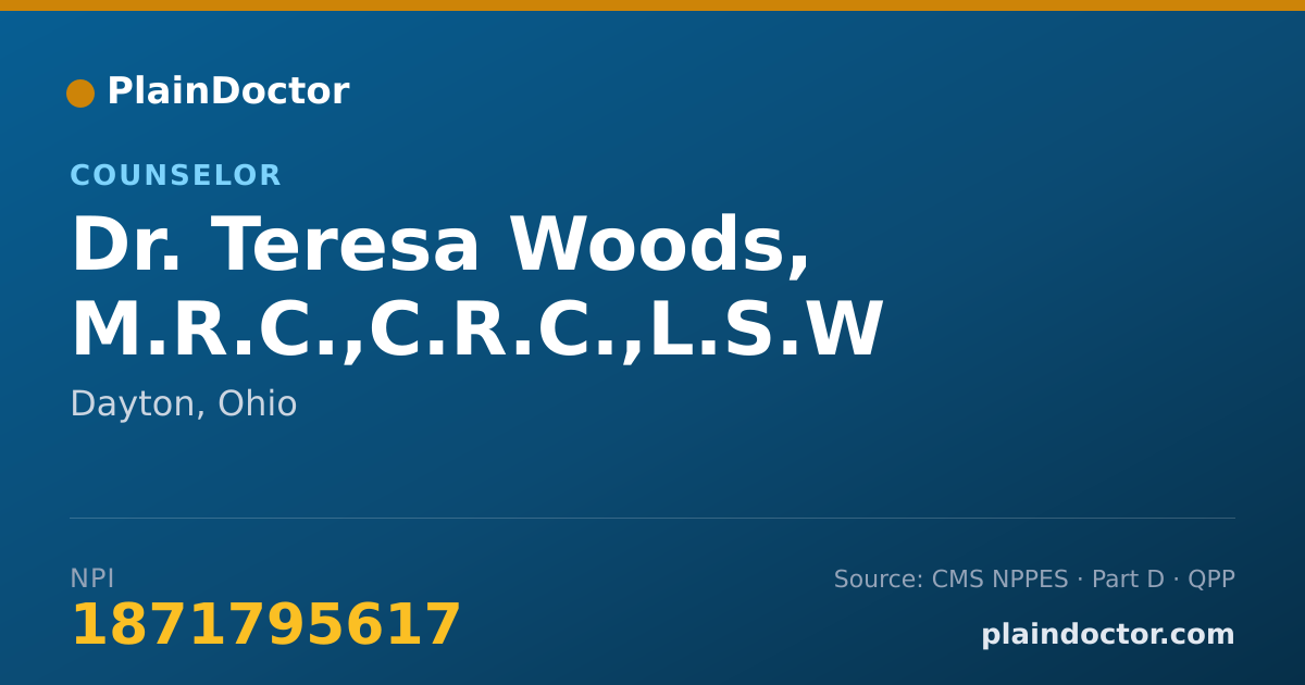 Shareable card for Teresa Woods, M.R.C.,C.R.C.,L.S.W - Counselor, Dayton, OH