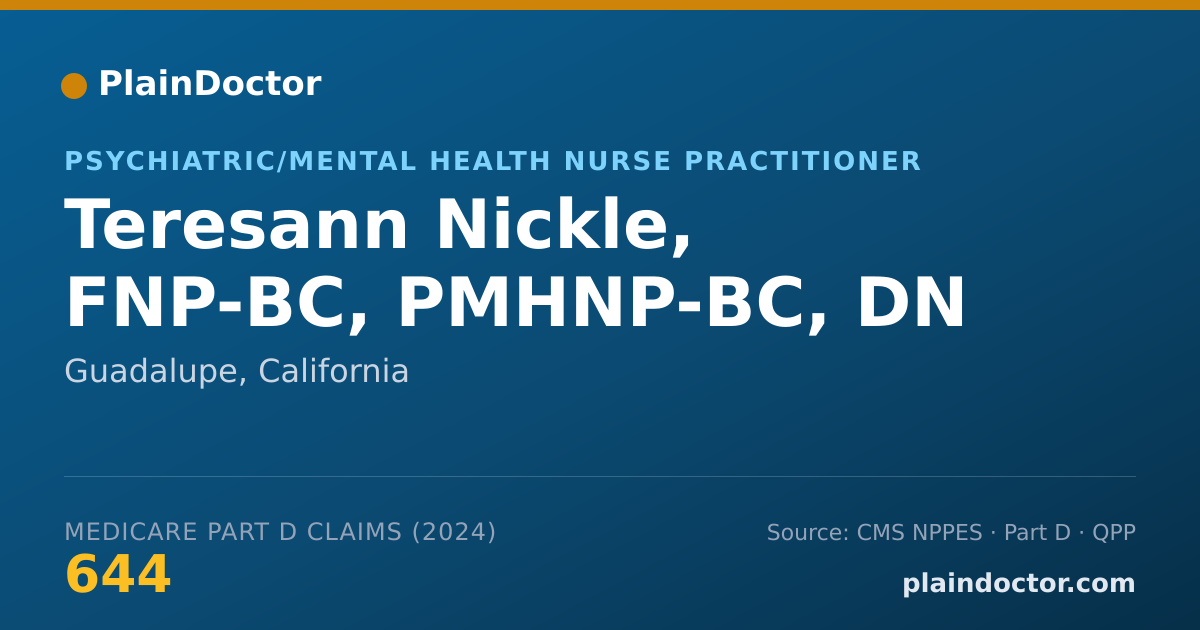 Shareable card for Teresann Nickle, FNP-BC, PMHNP-BC, DN - Family Nurse Practitioner, Guadalupe, CA