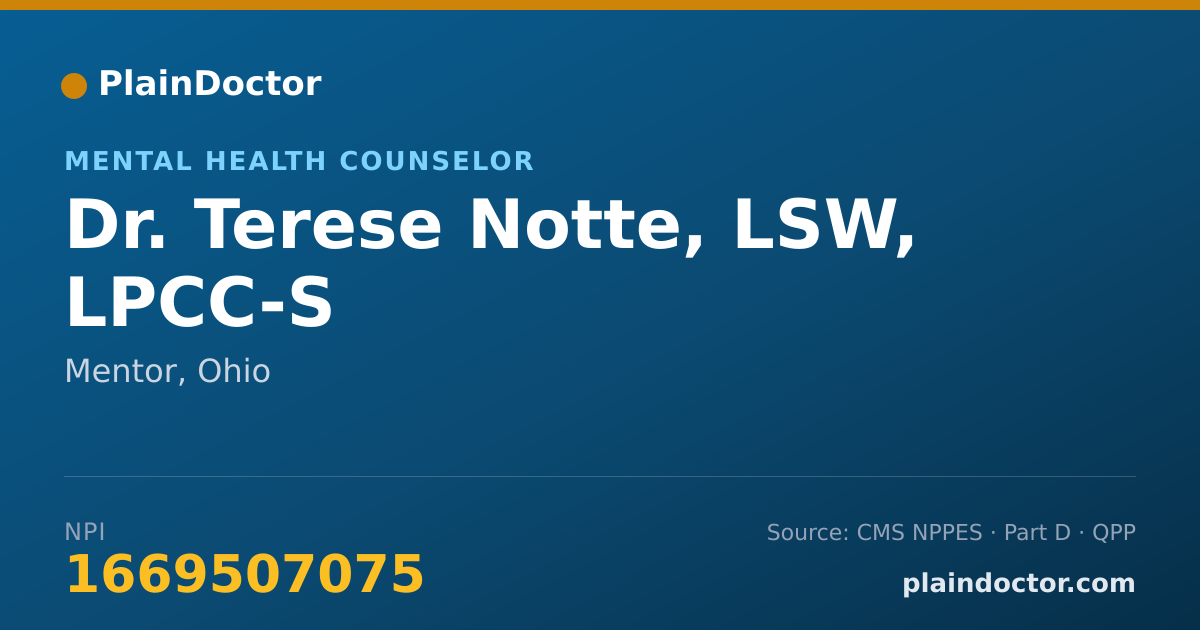 Shareable card for Terese Notte, LSW, LPCC-S - Mental Health Counselor, Mentor, OH