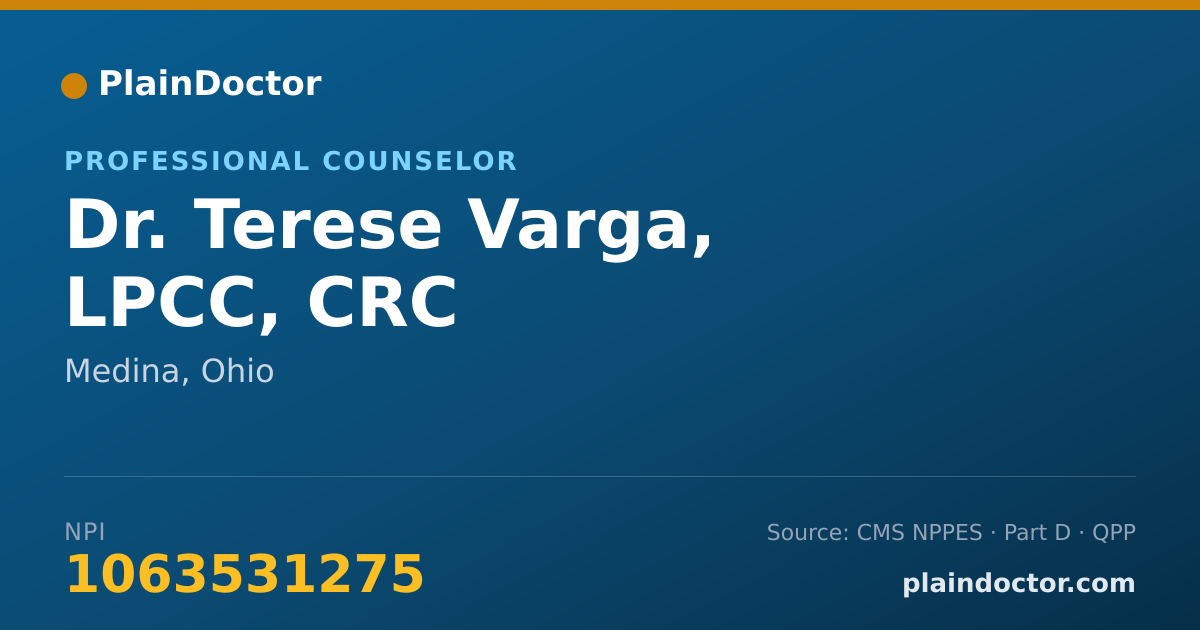 Shareable card for Terese Varga, LPCC, CRC - Professional Counselor, Medina, OH