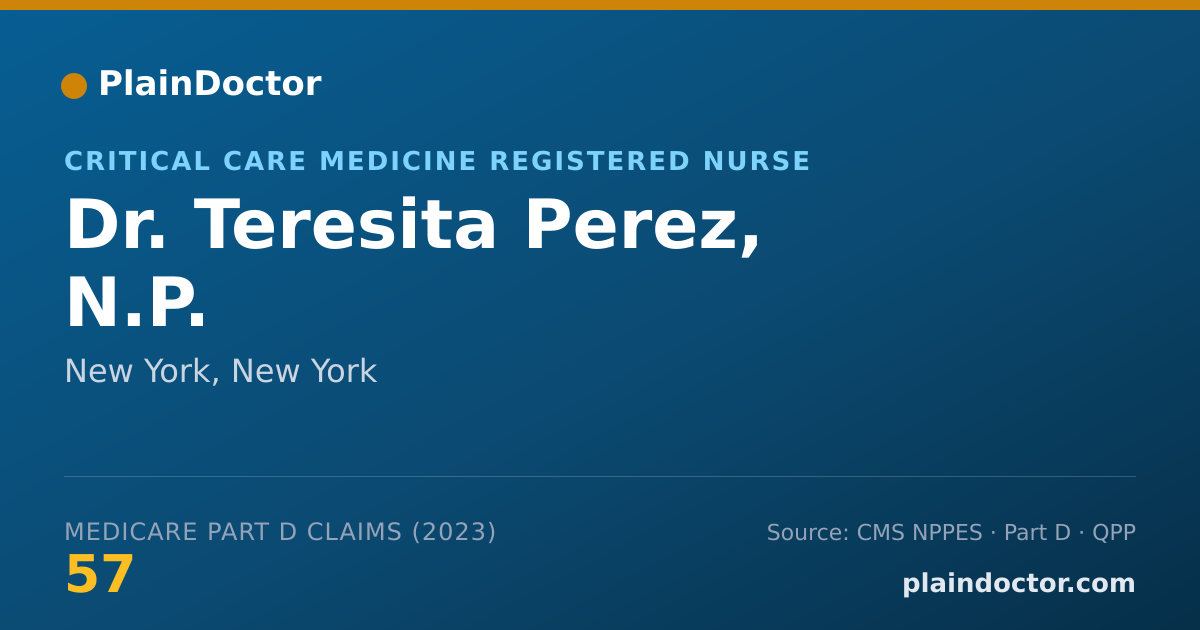 Shareable card for Teresita Perez, N.P. - Critical Care Medicine Registered Nurse, New York, NY
