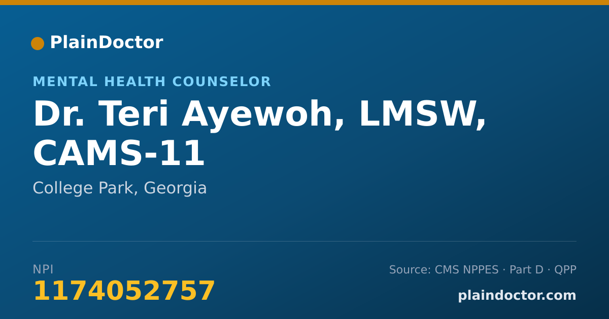 Shareable card for Teri Ayewoh, LMSW, CAMS-11 - Mental Health Counselor, College Park, GA
