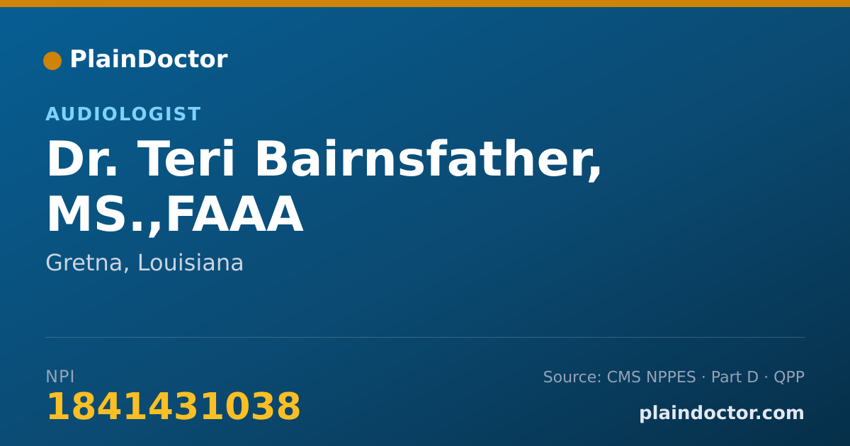 Shareable card for Teri Bairnsfather, MS.,FAAA - Audiologist, Gretna, LA