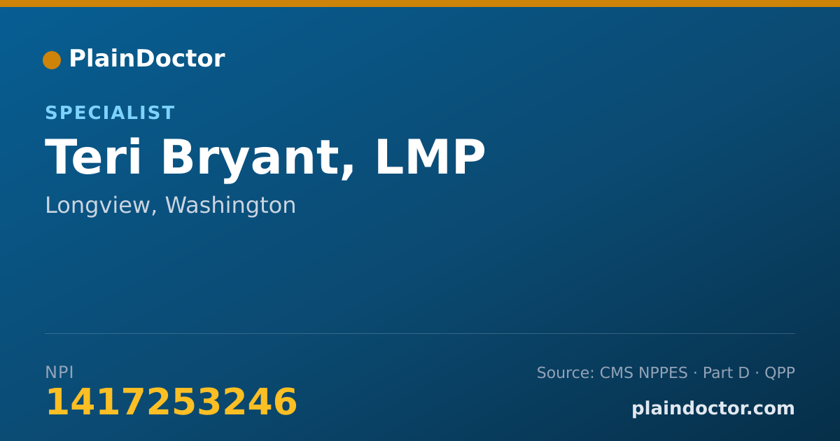 Shareable card for Teri Bryant, LMP - Specialist, Longview, WA