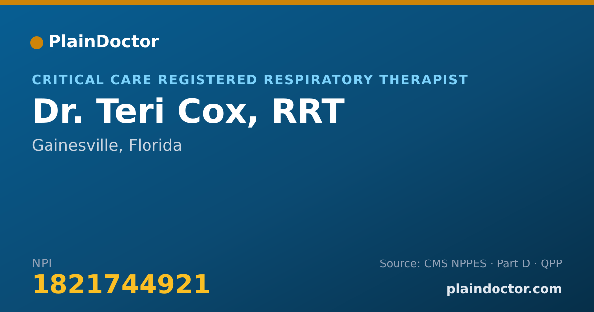 Shareable card for Teri Cox, RRT - Critical Care Registered Respiratory Therapist, Gainesville, FL