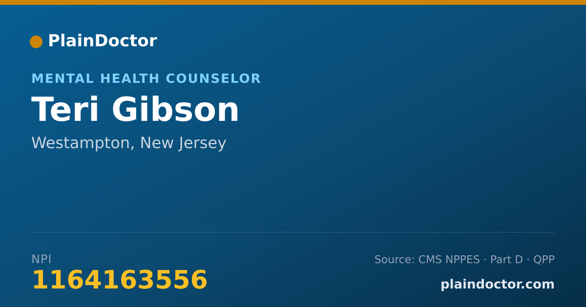 Shareable card for Teri Gibson - Mental Health Counselor, Westampton, NJ