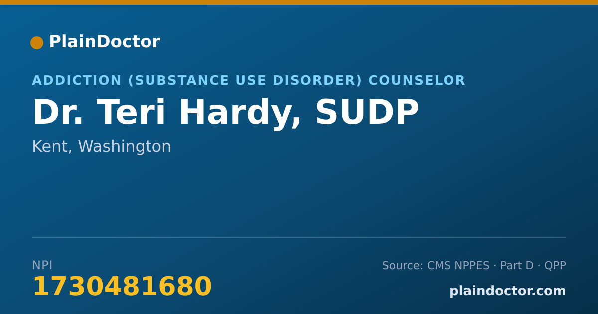 Shareable card for Teri Hardy, SUDP - Addiction (Substance Use Disorder) Counselor, Kent, WA