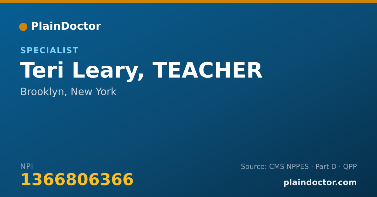 Shareable card for Teri Leary, TEACHER - Specialist, Brooklyn, NY