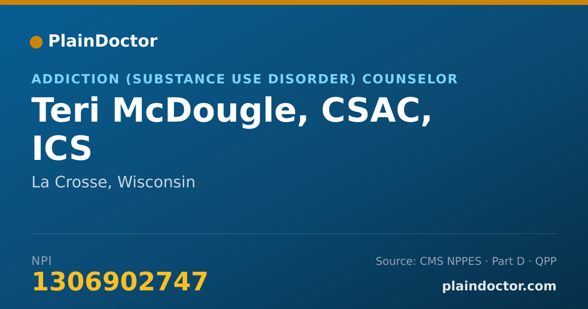 Shareable card for Teri McDougle, CSAC, ICS - Addiction (Substance Use Disorder) Counselor, La Crosse, WI