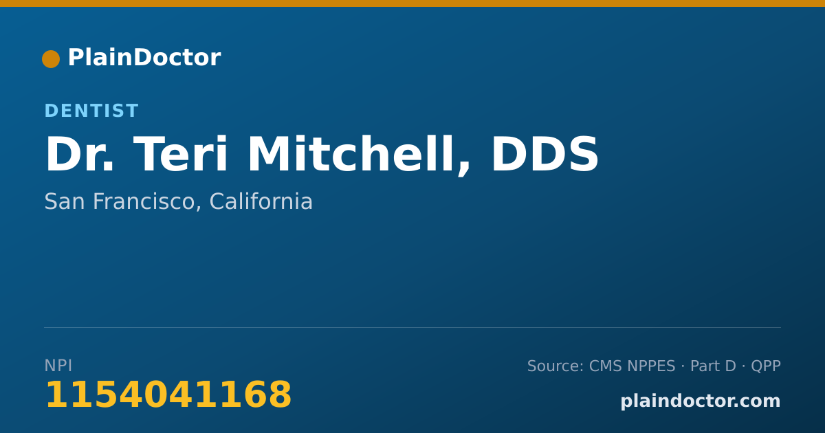 Shareable card for Teri Mitchell, DDS - Dentist, San Francisco, CA