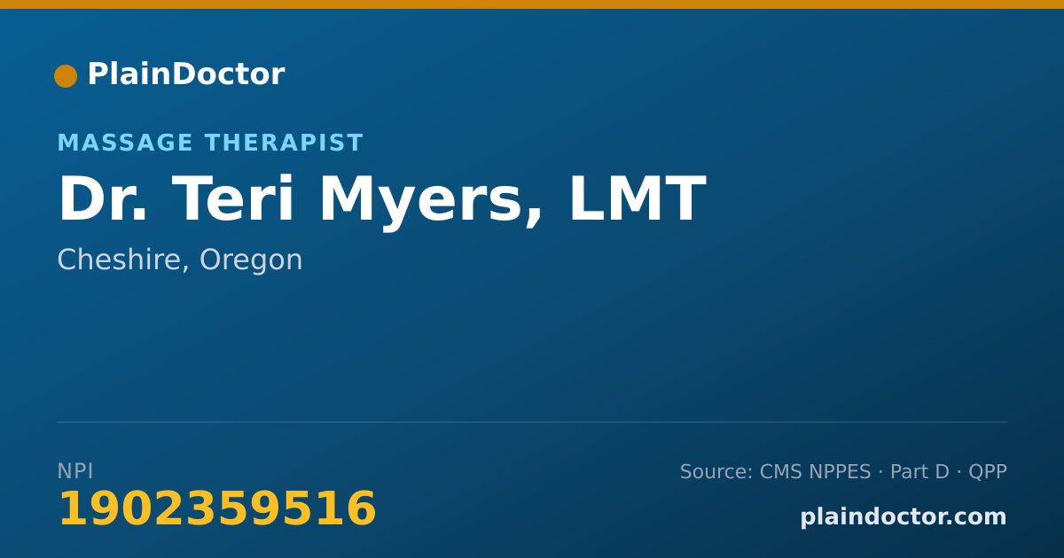 Shareable card for Teri Myers, LMT - Massage Therapist, Cheshire, OR