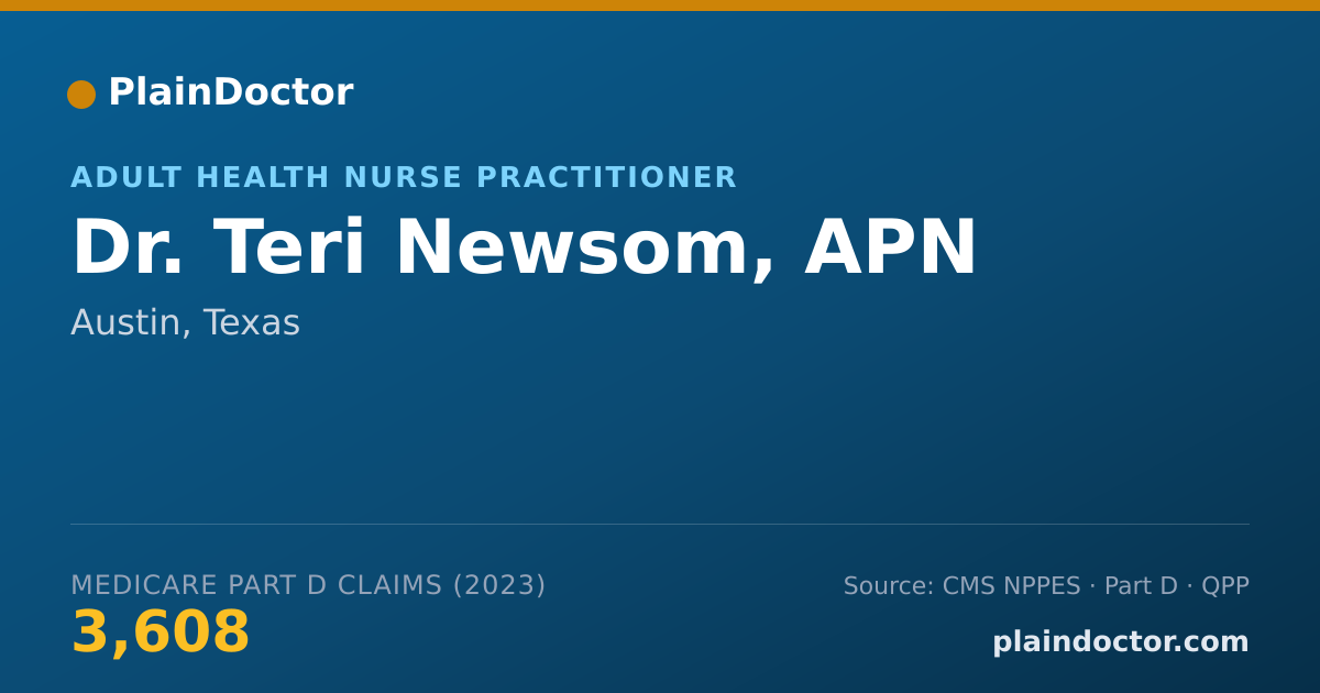 Shareable card for Teri Newsom, APN - Adult Health Nurse Practitioner, Austin, TX