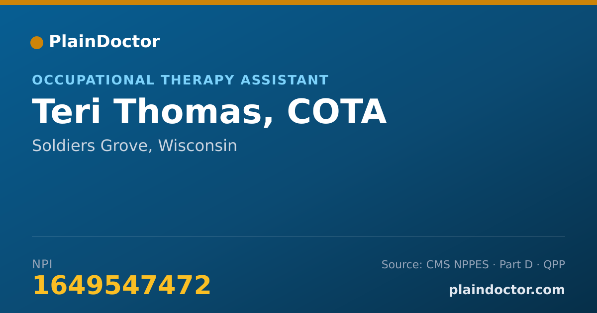Shareable card for Teri Thomas, COTA - Occupational Therapy Assistant, Soldiers Grove, WI