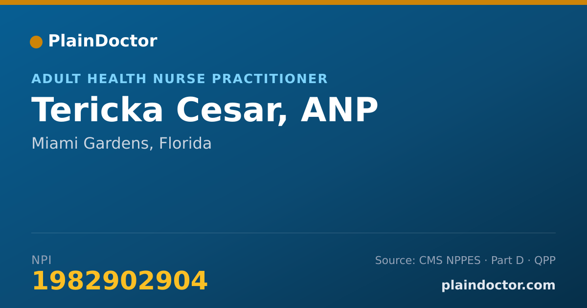 Shareable card for Tericka Cesar, ANP - Adult Health Nurse Practitioner, Miami Gardens, FL