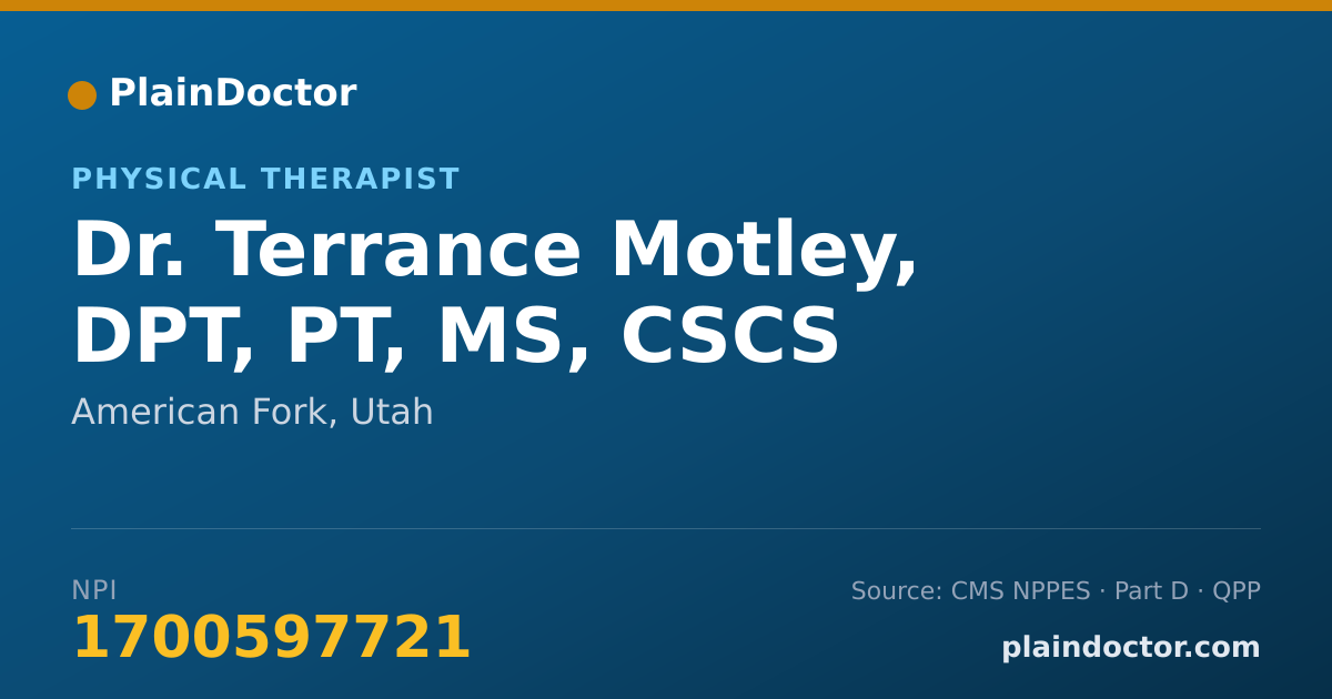 Shareable card for Terrance Motley, DPT, PT, MS, CSCS - Physical Therapist, American Fork, UT