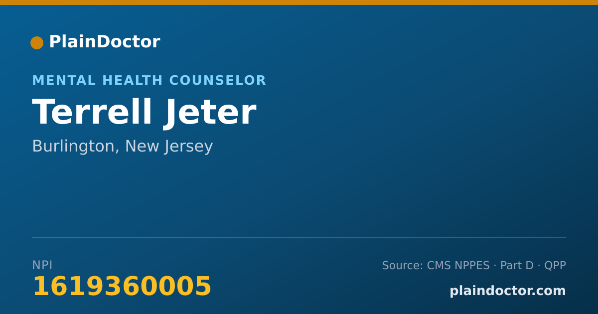 Shareable card for Terrell Jeter - Mental Health Counselor, Burlington, NJ
