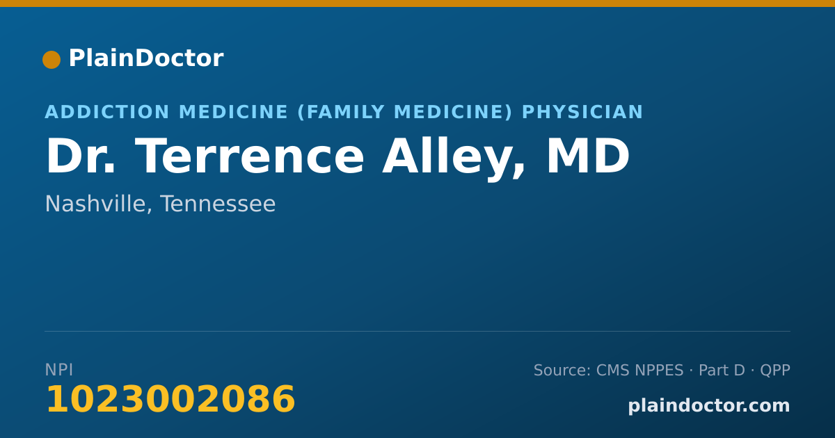 Shareable card for Terrence Alley, MD - Addiction Medicine (Family Medicine) Physician, Nashville, TN