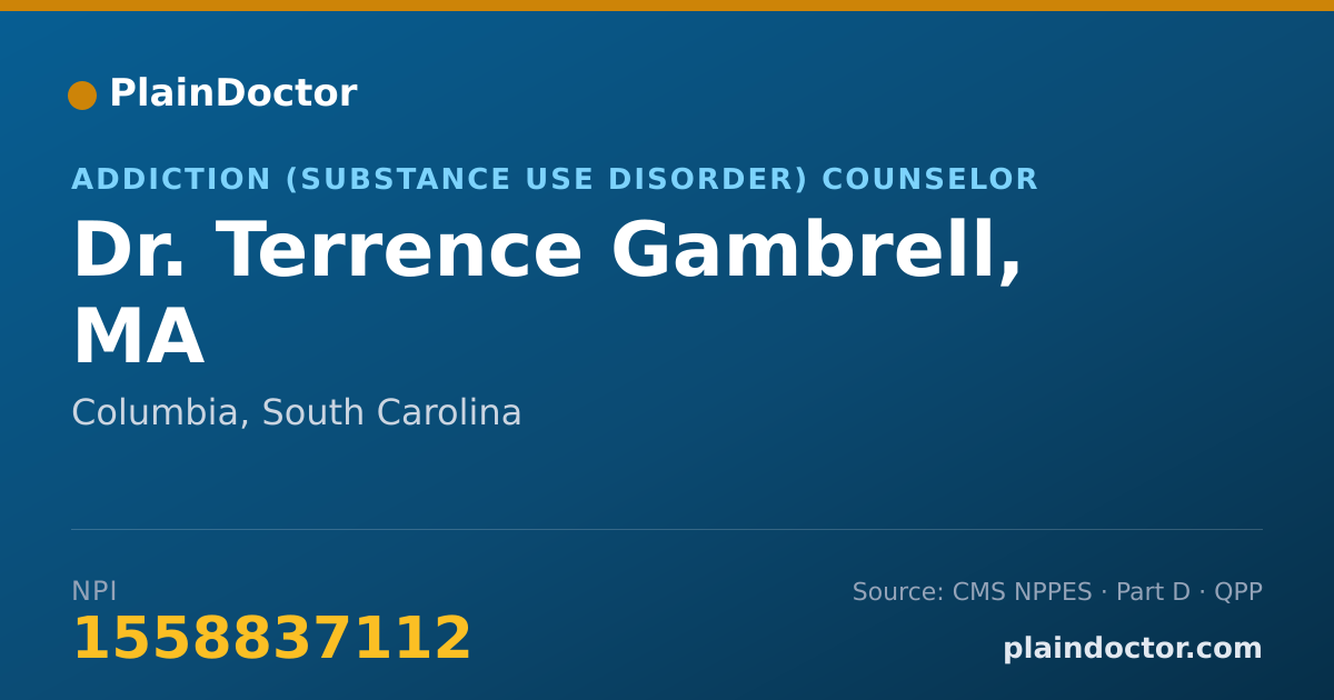 Shareable card for Terrence Gambrell, MA - Addiction (Substance Use Disorder) Counselor, Columbia, SC