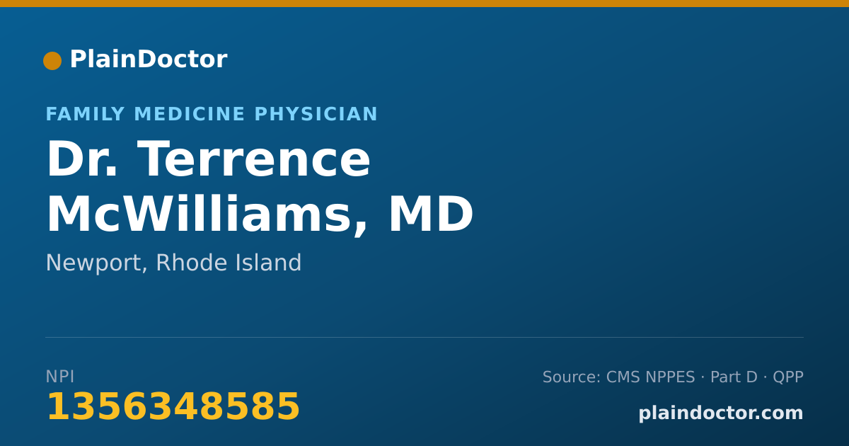 Shareable card for Terrence McWilliams, MD - Family Medicine Physician, Newport, RI