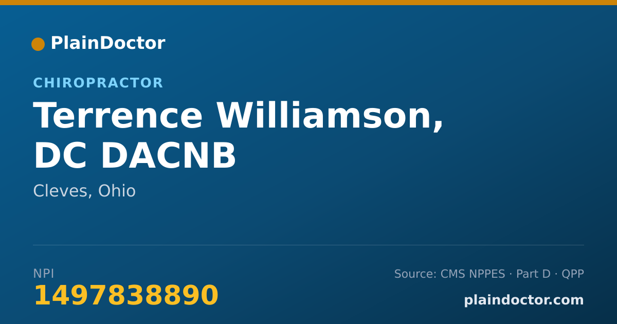 Shareable card for Terrence Williamson, DC DACNB - Chiropractor, Cleves, OH