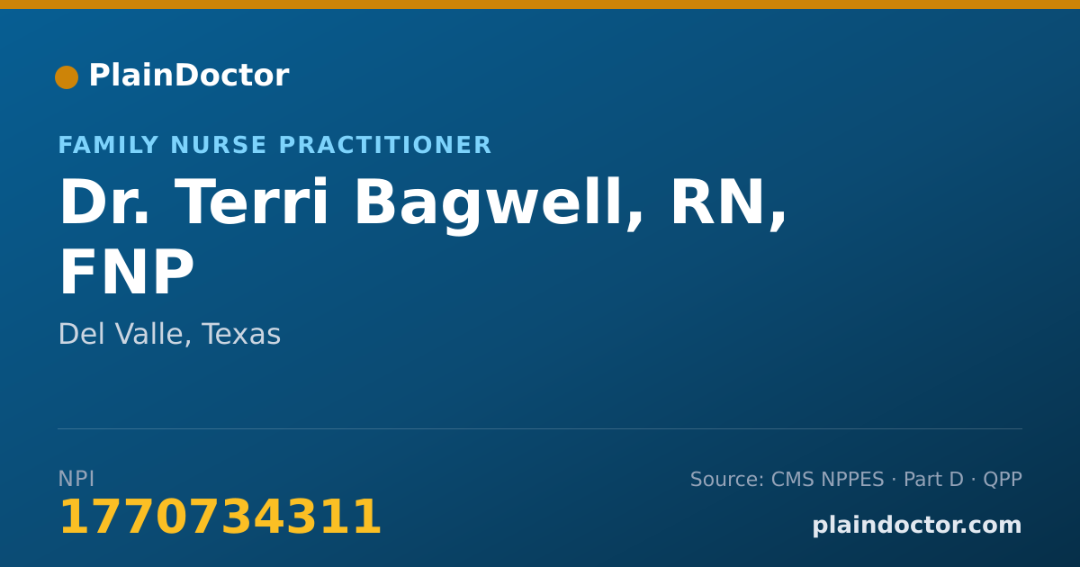 Shareable card for Terri Bagwell, RN, FNP - Family Nurse Practitioner, Del Valle, TX