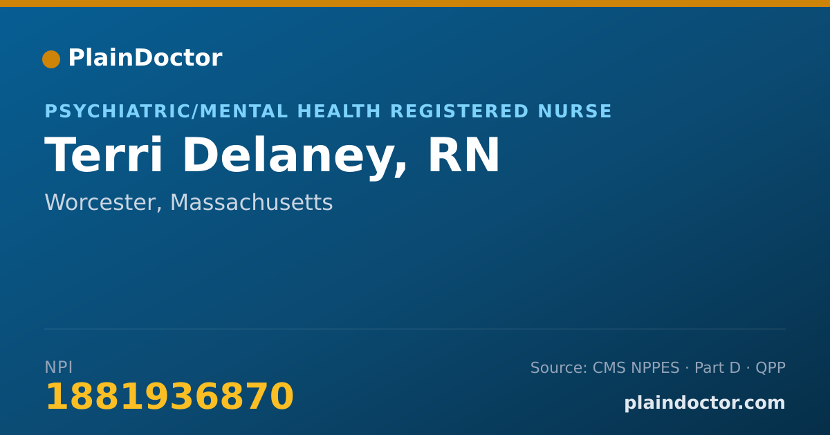 Shareable card for Terri Delaney, RN - Psychiatric/Mental Health Registered Nurse, Worcester, MA
