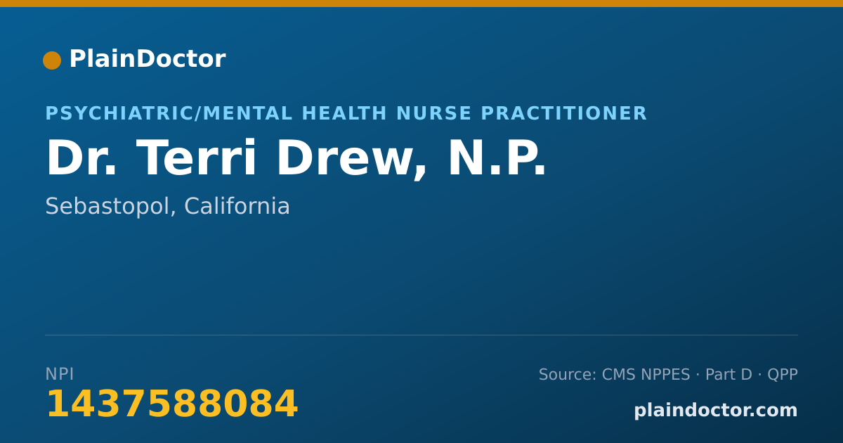 Shareable card for Terri Drew, N.P. - Psychiatric/Mental Health Nurse Practitioner, Sebastopol, CA
