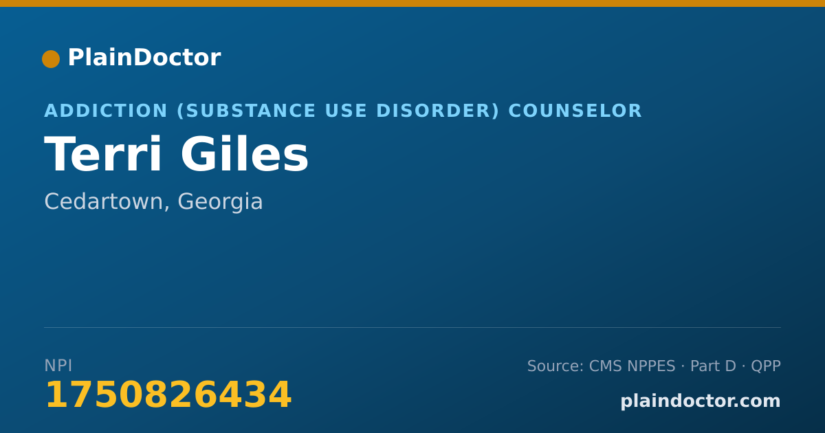 Shareable card for Terri Giles - Addiction (Substance Use Disorder) Counselor, Cedartown, GA
