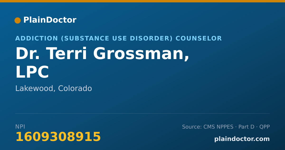 Shareable card for Terri Grossman, LPC - Addiction (Substance Use Disorder) Counselor, Lakewood, CO