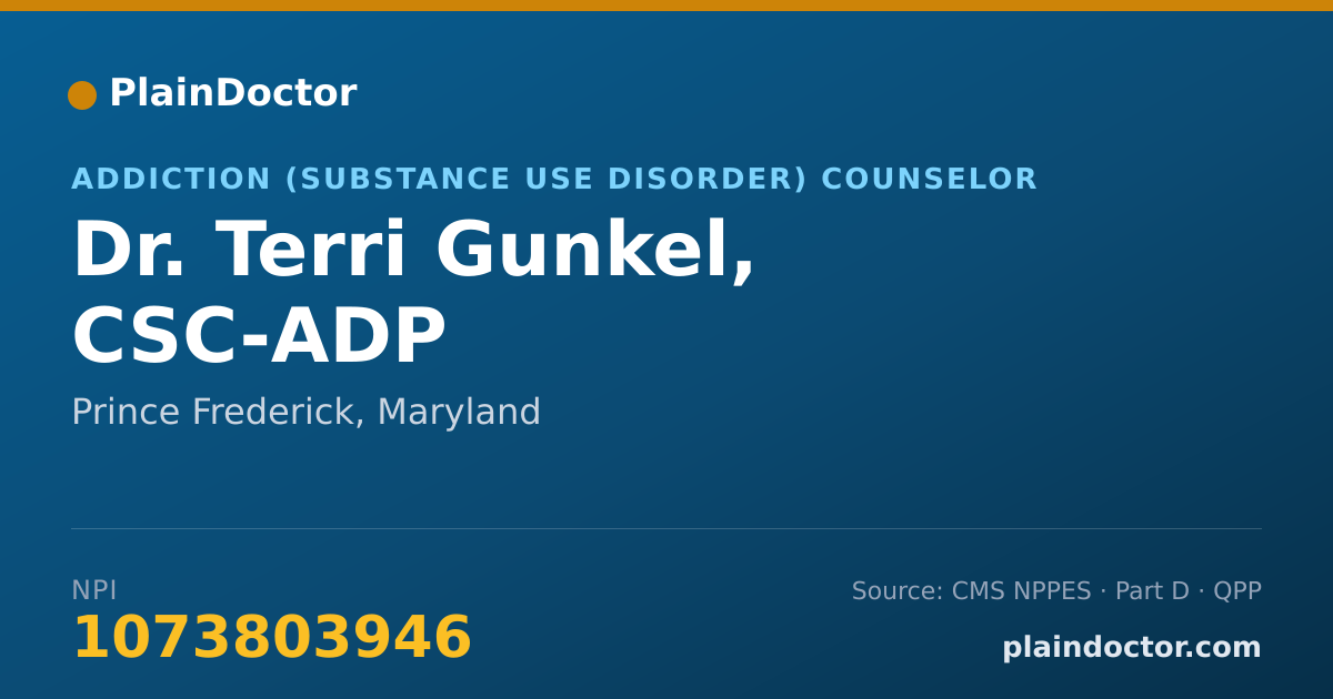 Shareable card for Terri Gunkel, CSC-ADP - Addiction (Substance Use Disorder) Counselor, Prince Frederick, MD