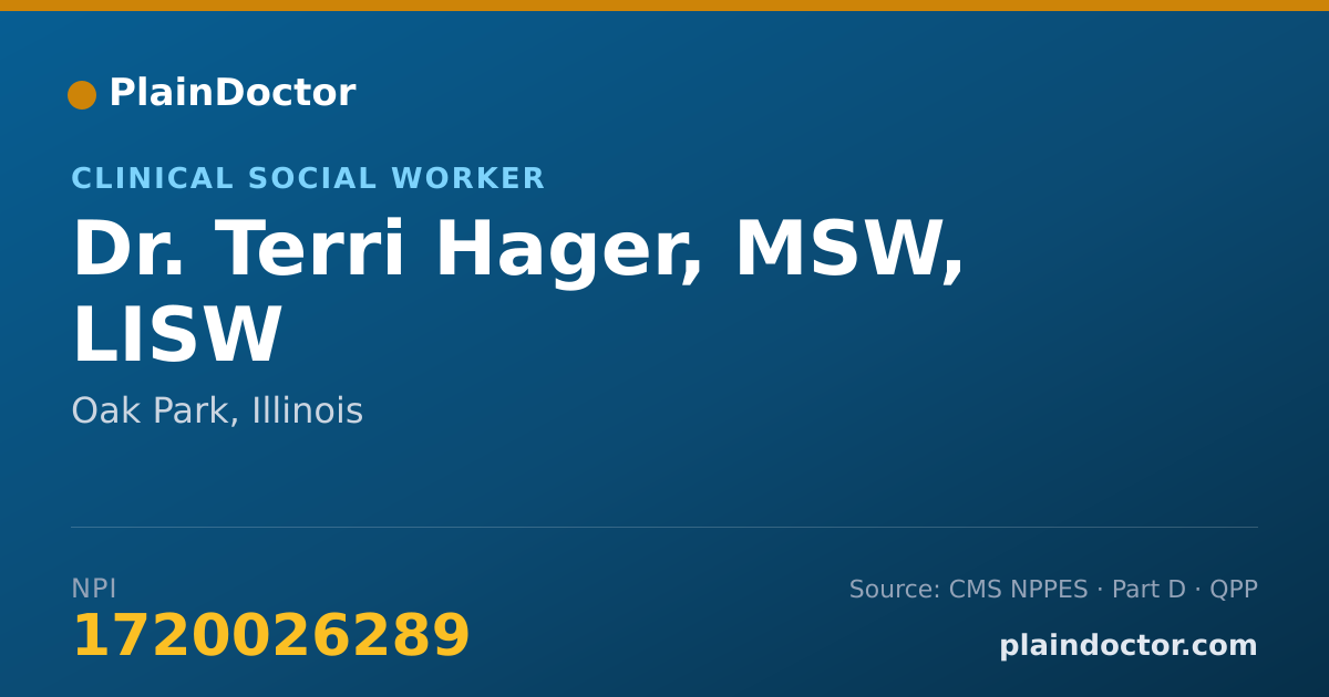 Shareable card for Terri Hager, MSW, LISW - Clinical Social Worker, Oak Park, IL