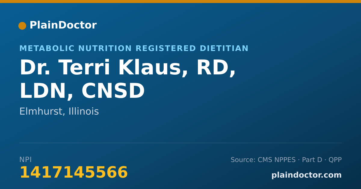 Shareable card for Terri Klaus, RD, LDN, CNSD - Metabolic Nutrition Registered Dietitian, Elmhurst, IL