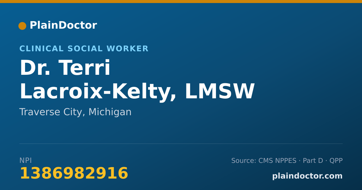 Shareable card for Terri Lacroix-Kelty, LMSW - Clinical Social Worker, Traverse City, MI