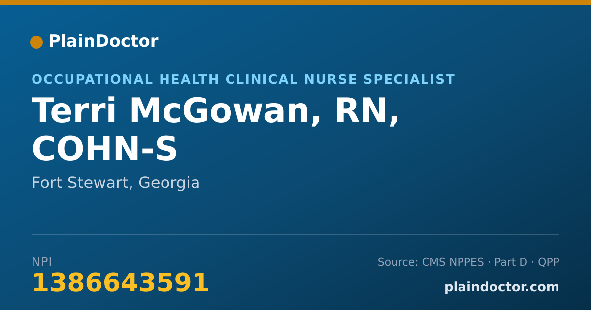 Shareable card for Terri McGowan, RN, COHN-S - Occupational Health Clinical Nurse Specialist, Fort Stewart, GA