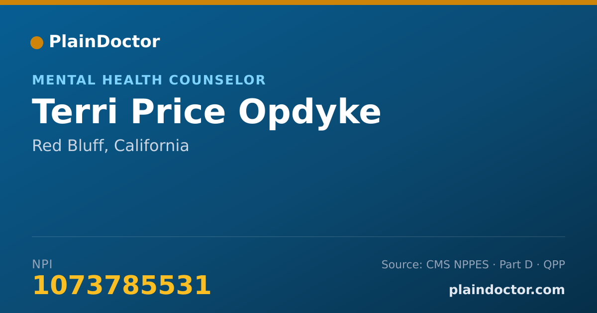 Shareable card for Terri Price Opdyke - Mental Health Counselor, Red Bluff, CA