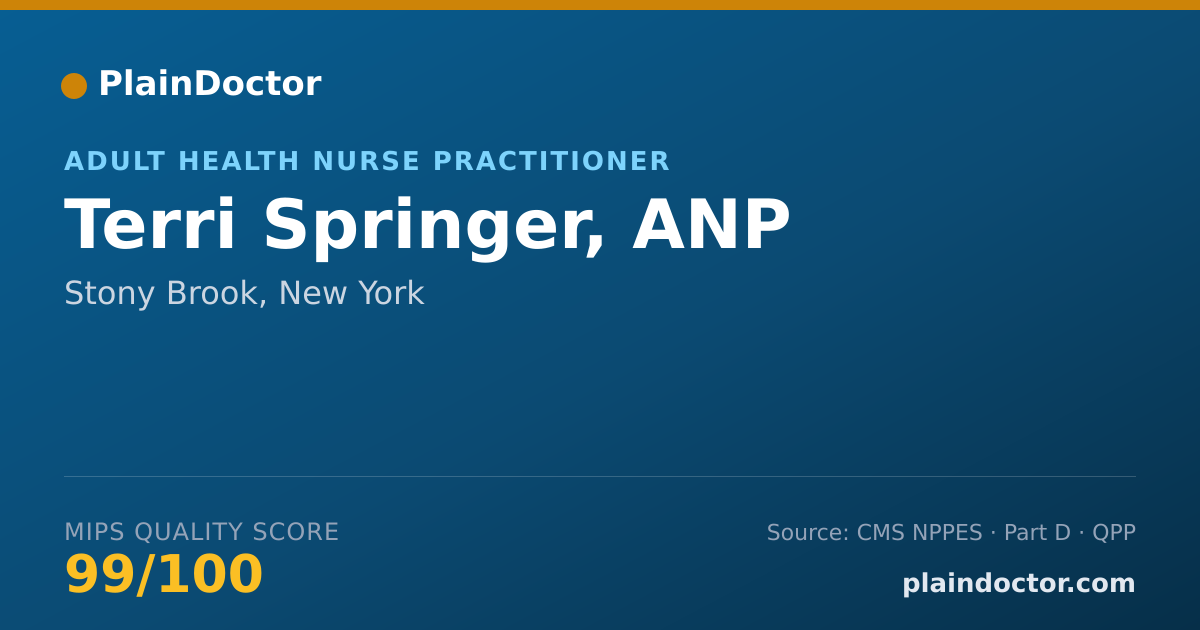 Shareable card for Terri Springer, ANP - Adult Health Nurse Practitioner, Stony Brook, NY