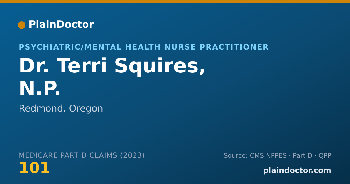 Shareable card for Terri Squires, N.P. - Psychiatric/Mental Health Nurse Practitioner, Redmond, OR