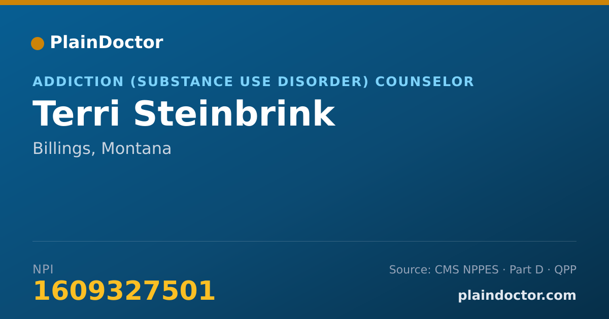 Shareable card for Terri Steinbrink - Addiction (Substance Use Disorder) Counselor, Billings, MT