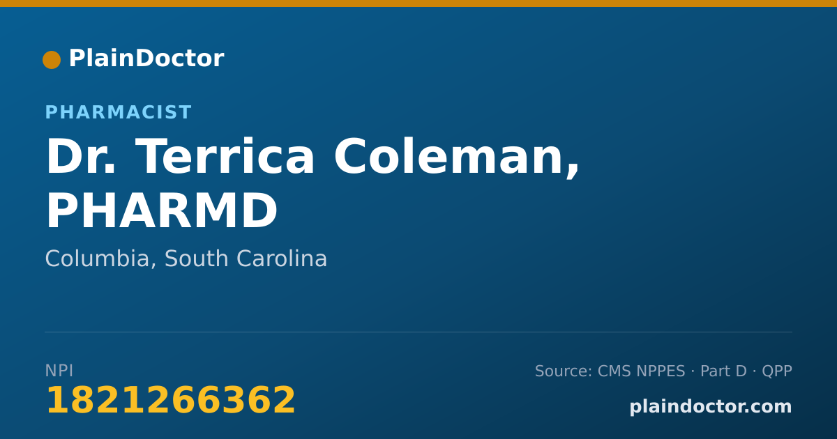 Shareable card for Terrica Coleman, PHARMD - Pharmacist, Columbia, SC